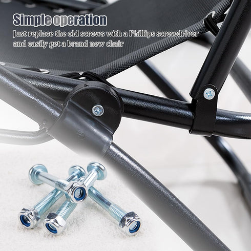 Comidox 2Pairs Metal Zero Gravity Chair Replacement Accessories Screws & Nuts Fabric Repair Kits for Your Folding Bed
