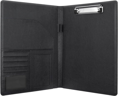 WAVEYU Cute Portfolio Case for Women, Padfolio Cover Folder with A4 Size Clipboard, Business Card Holders, Sunflower