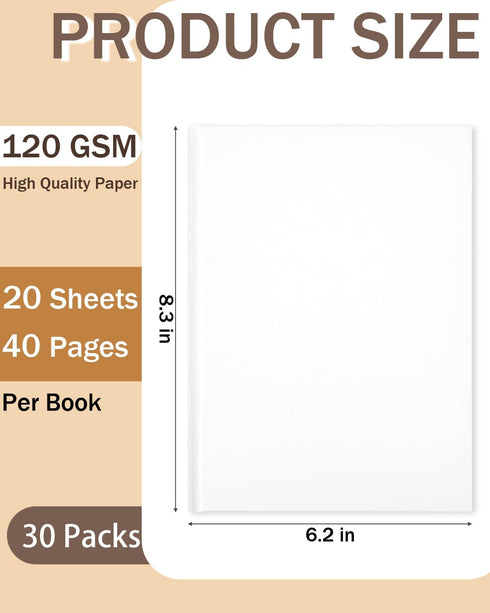 Blank Hardcover Book A5 (6.2 x 8.3 Inch), 30 Pack Blank Books for Kids, 40 Pages Each for Writing and Sketching