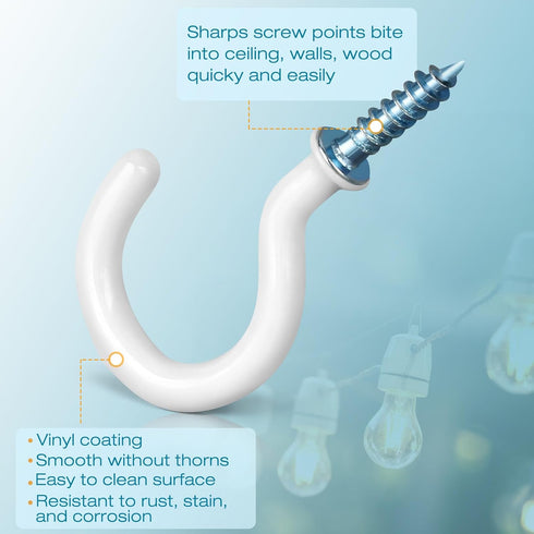 110Pcs Premium Screw Hooks, White Vinyl Coated Cup Hooks, 5 Sizes Heavy Duty Hook Screws for Hanging Plants