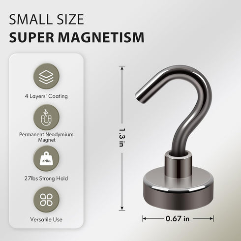 Neosmuk Magnetic Hooks, 27lb Heavy Duty Earth Magnets with Hook for Refrigerators, Pack of 4