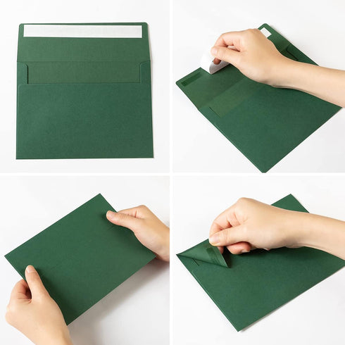 Wishop 100 Pack Dark Green A7 Envelopes, Self-Adhesive, 5x7 Envelopes for Invitations and Greeting Cards