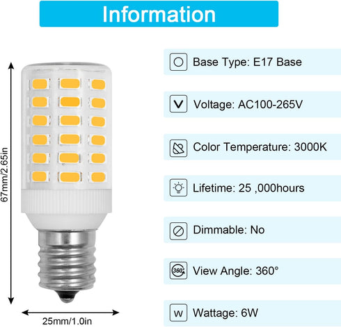 Bulb D28a Kel2811 D28X E17 6W 3000K 820LM 100-265V Bulb (2 Pack) Freezer LED Light Kei KEI Intermediate Base Soft White