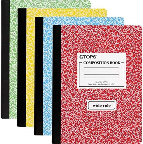 TOPS Composition Book, Wide/Legal Rule, Randomly Assorted Marble Cover, 100 Sheets, 9.75 x 7.5