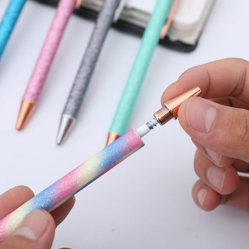 Fun Sparkle Fancy Ballpoint Pen for Women, Cute Sparkly Click Metal Pens, Retractable Multicolor Pen for Journaling