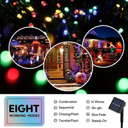 Taoushuleng 2 Pack 200 40Ft 8 Solar Multicolor String Lights Outdoor, Total LED Each with Lighting Modes for Yard