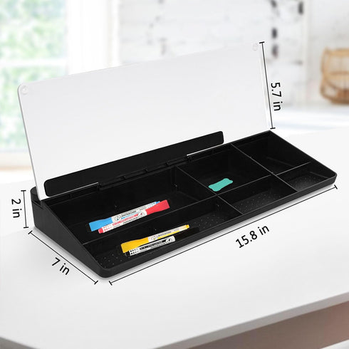 DOLLAR BOSS Small Glass Desk Whiteboard with Storage Drawer, Desktop Dry Erase Board, Office Supplies with 4 Markers