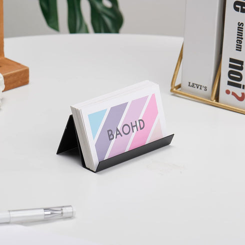 Business Card Holder for Desk, Metal Aluminum Business Card Display Stand, Desktop Organizer, Black