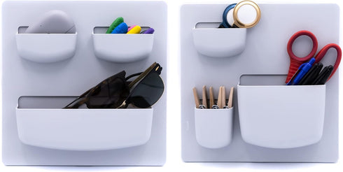 Modern Grey Wall Desk Organizer, 2 Parts with 6 Pockets and Adhesive Holder Shelves for Home or Office Storage
