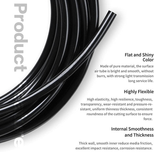 Pneumatic Tubing Black PU Air Hose Pipe Kit, 6mm OD 4mm ID, 39.4ft for Air Line or Fluid Transfer