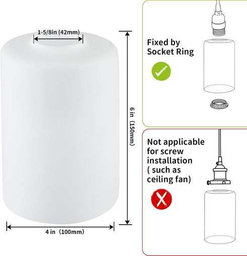 Skelang 2 Lip-less Glass Lamp Shade, Cylindrical Light Cover with Fitter Opening, Replacement for Chandelier, Pendant