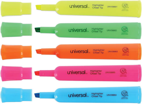 Universal 08860 Desk Highlighter, Chisel Tip, Fluorescent Colors, 5/Set