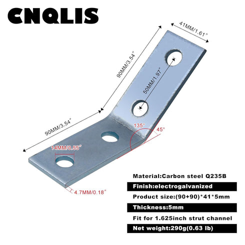 CNQLIS Strut Channel Angle Bracket Fitting 1-5/8" with 4 Holes, 45 Degree Corner Brace, Steel Electrogalvanized (10Pcs)