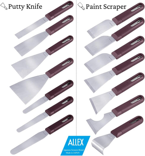 ALLEX Japanese Putty Knife 1" for Art and Paint, Flexible Stainless Steel Blade, Heavy Duty Handle
