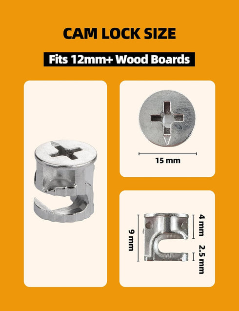 Cam Locks for Furniture 20 PCs, 15 x 9 mm Furniture Cam Lock Fasteners Compitable with IKEA Hardware Parts, Eccentric Wheels Repair Spare Parts Nut & Bolt Assortment Sets (15x9MM)