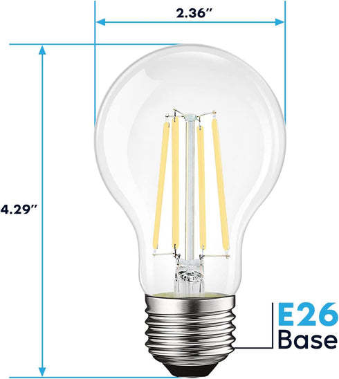 2 Pack LUXRITE Vintage A19 LED Light Bulbs, 100 Watt Equivalent, 1600 Lumens, 5000K Bright White, Dimmable