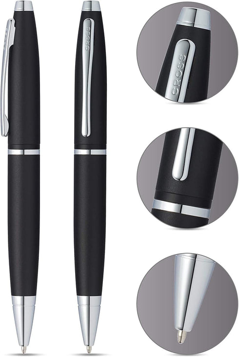 Cross Calais Signature Ballpoint Pen - Satin Black Barrel with Polished Mid Band and Bonus Black Refill