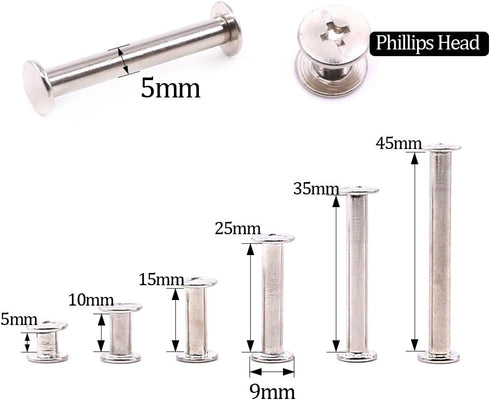 Hilitchi 240-Pcs(120 Pair) M5 Phillips Chicago Binding Screws Assortment Kit for Scrapbook Photo Albums