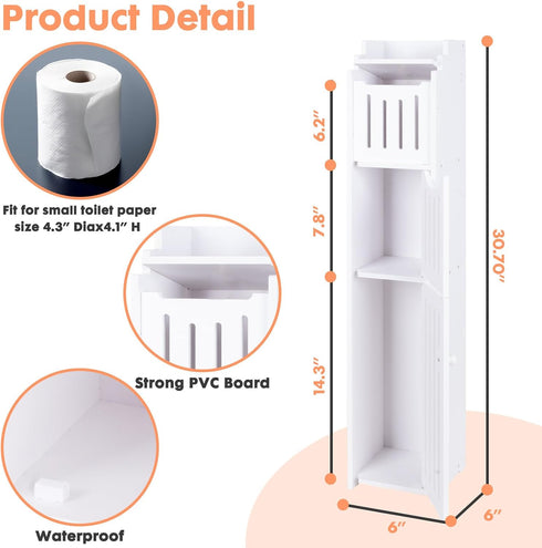 ShellKingdom Toilet Paper Holder Stand, Bathroom Storage Cabinet with Doors and Shelves, Slim Storage Cabinet