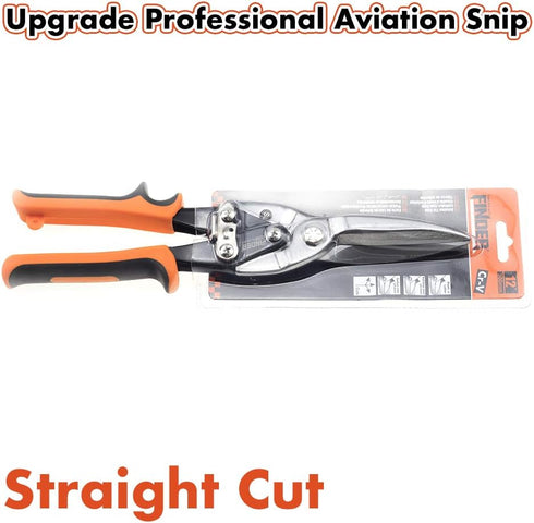 Finder 12" Aviation Snips, Long Straight Cut Tin Snips Cutting Shears Power Cutter with CR-V Blade & Comfortable Grip, 300mm Scissors for Cutting Metal Sheet, Hard Material, Industrial Quality by FINDER