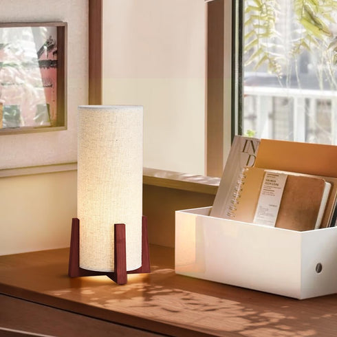 13.9" KUNJOULAM Modern Small Table Lamps, Nightstand Lamp with Linen Fabric Shade, Cylinder Bedside Table Lamp