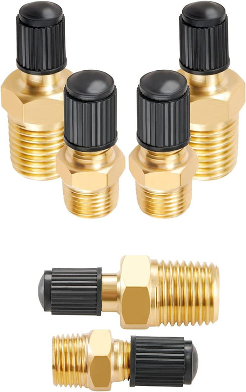 12 PCS Anti-Corrosion Brass Schrader Valve Standard Valve Core with 1/4''NPT Male and 1/8" NPT Male Threads