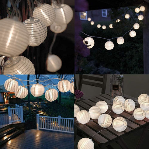 8.5Ft 10 White Lantern String Lights Plug in, Hanging Indoor Decorative String Lights with Cute White Nylon Lanterns