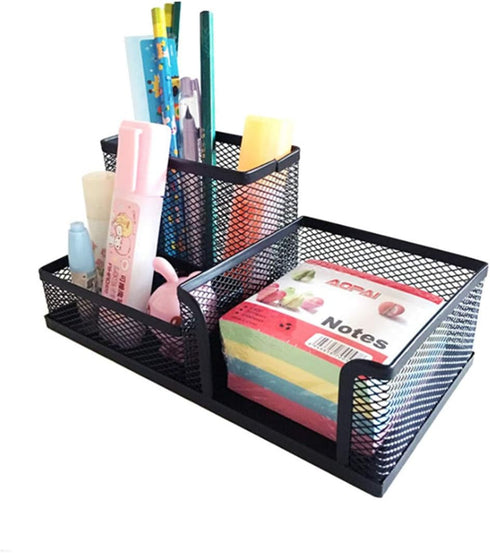 TSY TOOL 2 Pack Black Pen Holder, Mesh Desk Organizer with Pencil Holder and Storage Baskets for Office Supplies