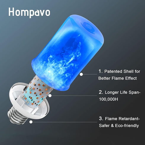 Hompavo Upgraded LED Flame Light Bulbs, Purple Flickering Effect, E26/E27 Flame Bulb for Halloween Christmas, 4 Pack