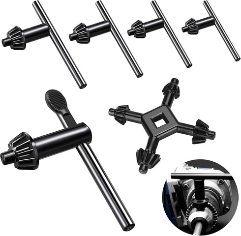 6Pcs Carbon Steel Drill Chuck Key Wrench Set, 3/4" 5/8" 1/2" 3/8" 1/4" Electric Drill Clamping Tool