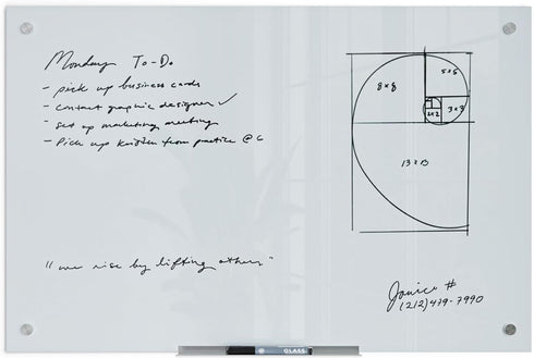 U Brands Glass Dry Erase Board - 35"x23", White Frosted Surface with Silver Grommets, Includes Marker