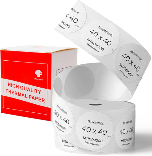 Phomemo 1.57" Adhesive Round Labels, Transparent Circle for M110/M120/M220, 180 Labels/1 Roll