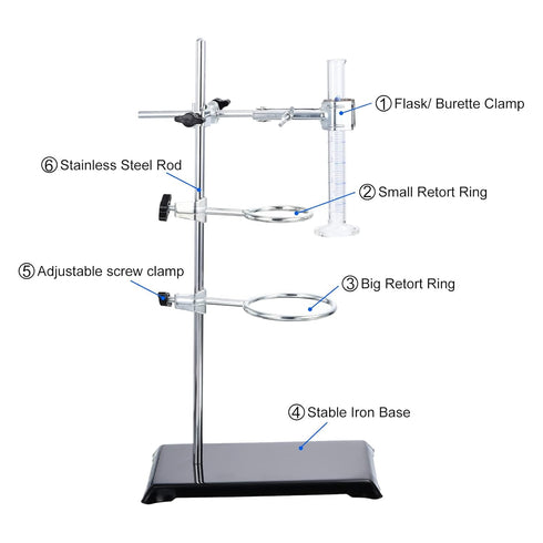 PATIKIL Lab Stand Set - 16 Inch Stand & Clamp Set with Flask Clamp & 2 Retort Rings for Chemistry Laboratory