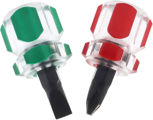 OSVJE 2 Pcs Ultra Short Mini Stubby Screwdriver Set,Tinny Flat Head Tools Phillips