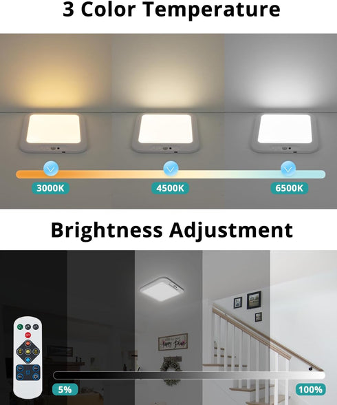 3000K 4500K 6500K Dimmable Closet, wowatt Rechargeable Battery Operated Ceiling Light, Motion Sensor Light Indoor