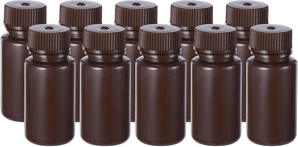 PATIKIL 20 Pcs 60ml Amber Reagent Bottles, PE Wide Mouth Round Bottles with Screw Cap for Lab Storage