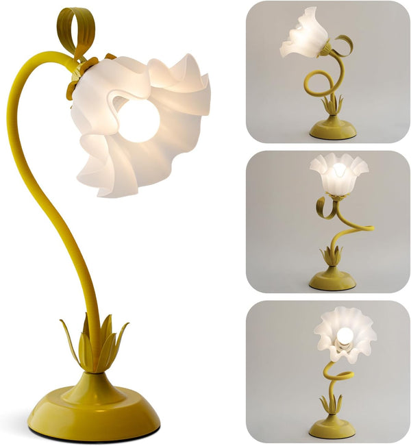 WERFOP Flower Table Lamp, LED Reading Light Vintage Bedside Table Lamp with