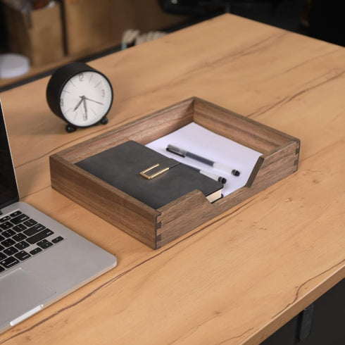 Wood Letter-Size Tray, Dark Wooden Front-Load Organizer for Office Desktop, Mail, Paper, File, Magazine Storage