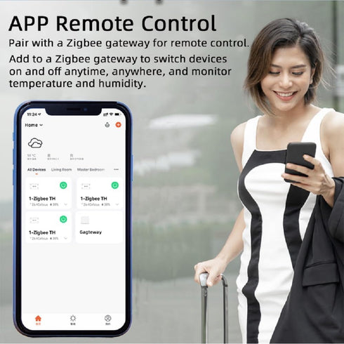 Zigbee Temperature & Humidity Controller, Extendable Probe Sensor, Tuya App Remote, 10A Relay Switch (T&H, 12 Volts)
