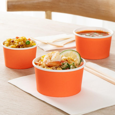 8-Ounce 50 Frozen Coppetta Dessert Cups, Disposable Ice Cream Cups - Lids Sold Separately, Sturdy, Orange Paper Yogurt