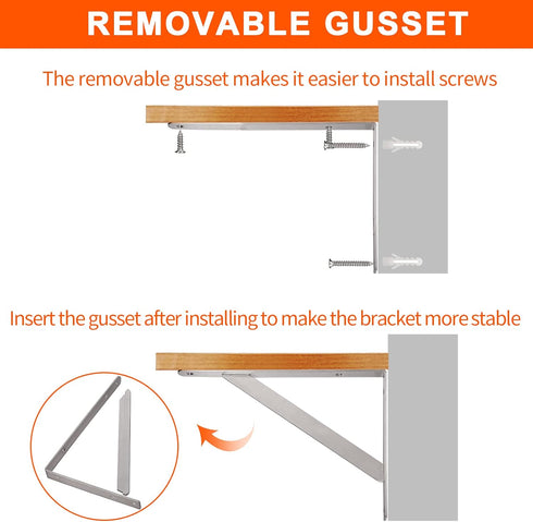 14" 550lb Pack 2 YUMORE Stainless Steel Shelf Bracket, Max Load: Heavy Duty Solid Shelf Support Corner Brace Joint