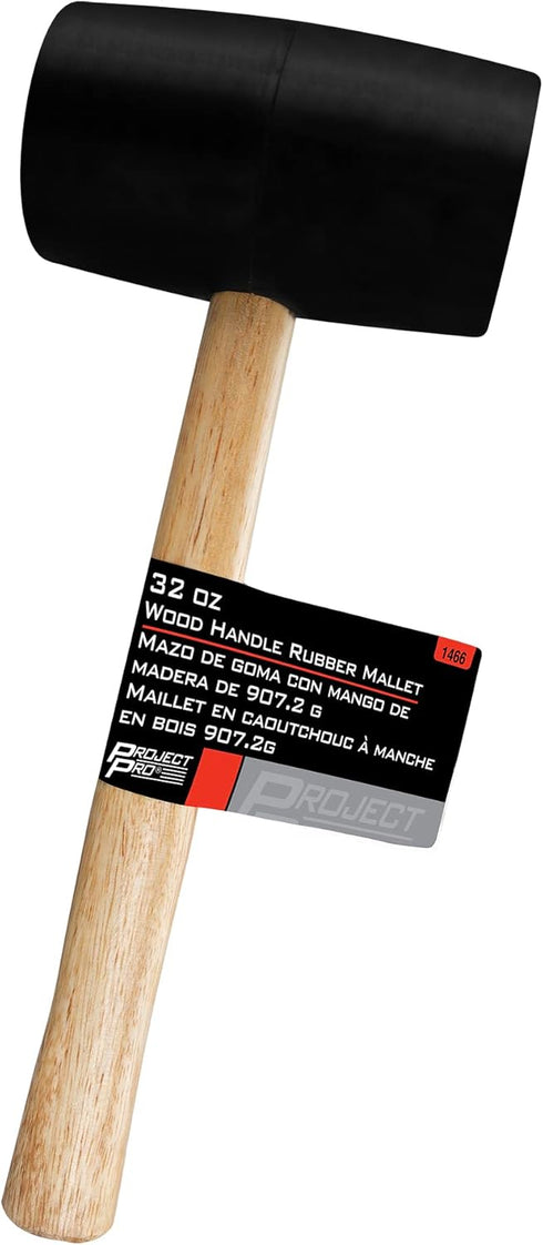 Performance Tool Durable Hard Rubber Head Mallet with Ergonomic Wood Handle for Woodworking