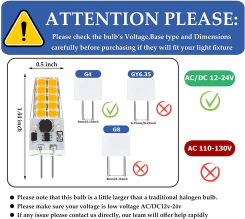 Dimmable G4 LED Bulb 12V 24V JC Type, 20-30W Halogen Equivalent, 4000K Natural White, 10pcs for Landscape Lighting