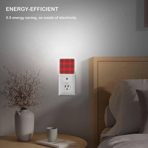 Jahiona White,0.5W LED Night Light Lamp with Smart Sensor Dusk to Dawn Sensor,Scottish New Year Christmas Plaid Red
