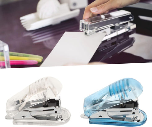 Handheld Stapler, Small Stapler Easy to Use Practical Durable 2pcs for Office (White Blue)