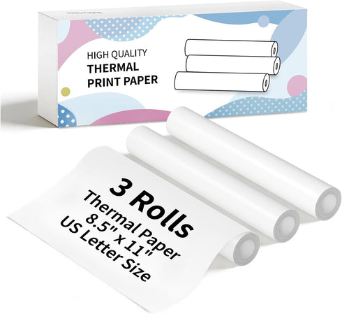 NDYIN 3 Rolls Thermal Printer Paper 8.5"x11" US Letter Size, (210 x 297
