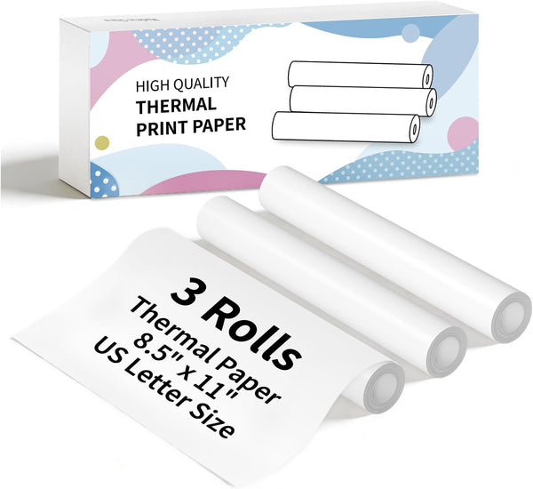 NDYIN 3 Rolls Thermal Printer Paper 8.5"x11" US Letter Size, (210 x 297