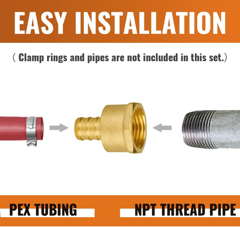 SUNGATOR 6-Pack 1/2" PEX to 1/2" Female NPT Brass Fittings, UPC Certified
