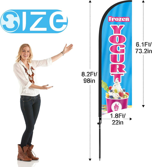 Frozen Frozen Frozen 8Ft Yogurt Advertising Swooper Flag Banner, Yogurt Feather Flags with Pole and Ground Stake