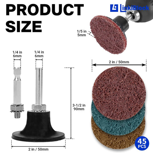 Linkiblock 45Pcs 2 inch Fine,15 Nylon Surface Conditioning Quick Change Sanding Discs R-Type with Adapter & Backing